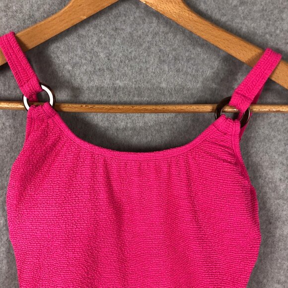 Shade & Shore Seersucker Barbie Pink One Piece Swimsuit Size Small - Picture 2 of 5